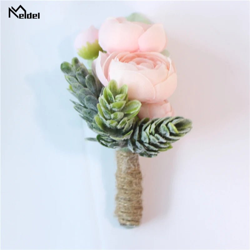 Meldel Rose Bud Wrist Corsage Hand Flower Man Boutonniere Artificial Tea Rose Silk Wrist Bracelet Bridesmaid Wedding Prom Brooch - Luzilly Bridal & Apparel