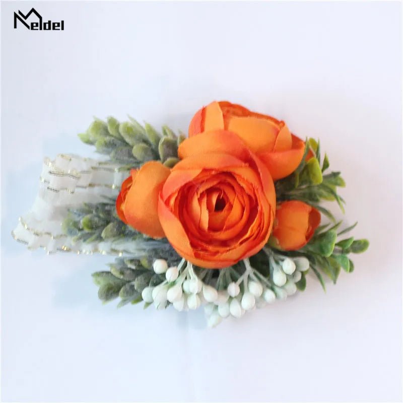 Meldel Rose Bud Wrist Corsage Hand Flower Man Boutonniere Artificial Tea Rose Silk Wrist Bracelet Bridesmaid Wedding Prom Brooch - Luzilly Bridal & Apparel