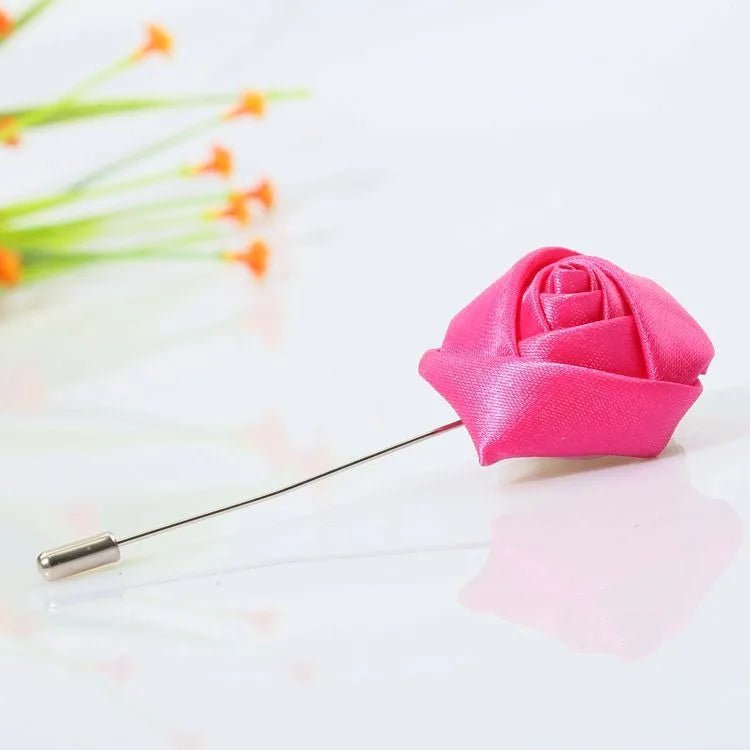 Men Boutonnieres for Wedding Groom Corsage Lapel Pins Ribbon Roses Flower Mensuit Buttonhole Brooch Marriage Accessories - Luzilly Bridal & Apparel