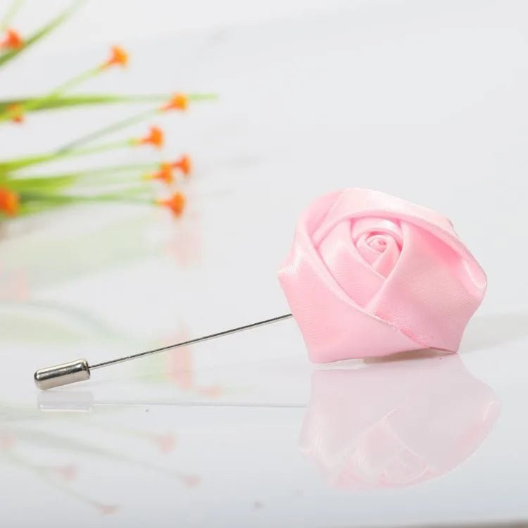 Men Boutonnieres for Wedding Groom Corsage Lapel Pins Ribbon Roses Flower Mensuit Buttonhole Brooch Marriage Accessories - Luzilly Bridal & Apparel