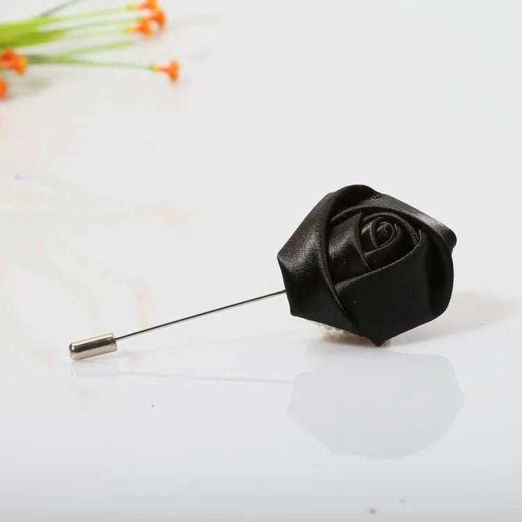Men Boutonnieres for Wedding Groom Corsage Lapel Pins Ribbon Roses Flower Mensuit Buttonhole Brooch Marriage Accessories - Luzilly Bridal & Apparel