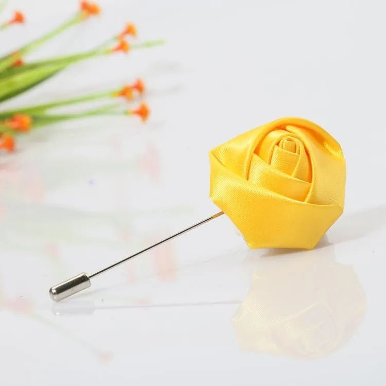 Men Boutonnieres for Wedding Groom Corsage Lapel Pins Ribbon Roses Flower Mensuit Buttonhole Brooch Marriage Accessories - Luzilly Bridal & Apparel