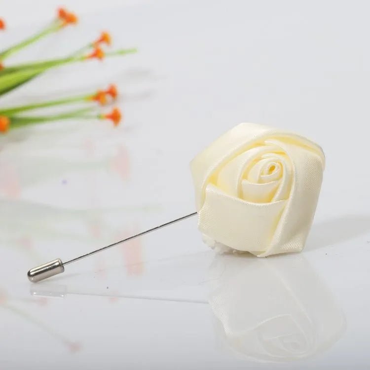Men Boutonnieres for Wedding Groom Corsage Lapel Pins Ribbon Roses Flower Mensuit Buttonhole Brooch Marriage Accessories - Luzilly Bridal & Apparel