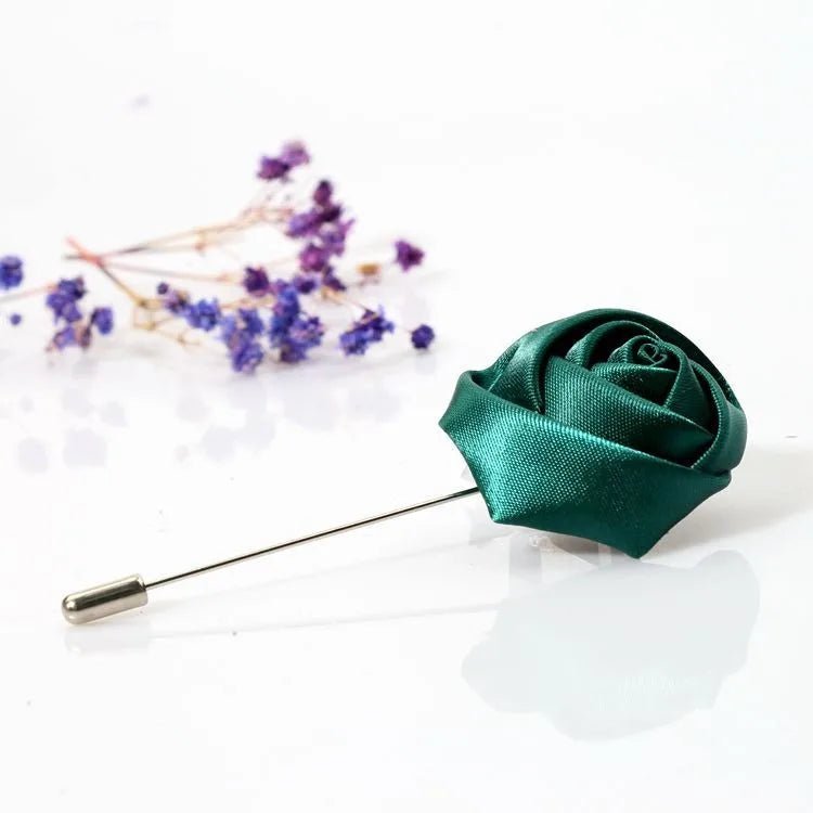Men Boutonnieres for Wedding Groom Corsage Lapel Pins Ribbon Roses Flower Mensuit Buttonhole Brooch Marriage Accessories - Luzilly Bridal & Apparel