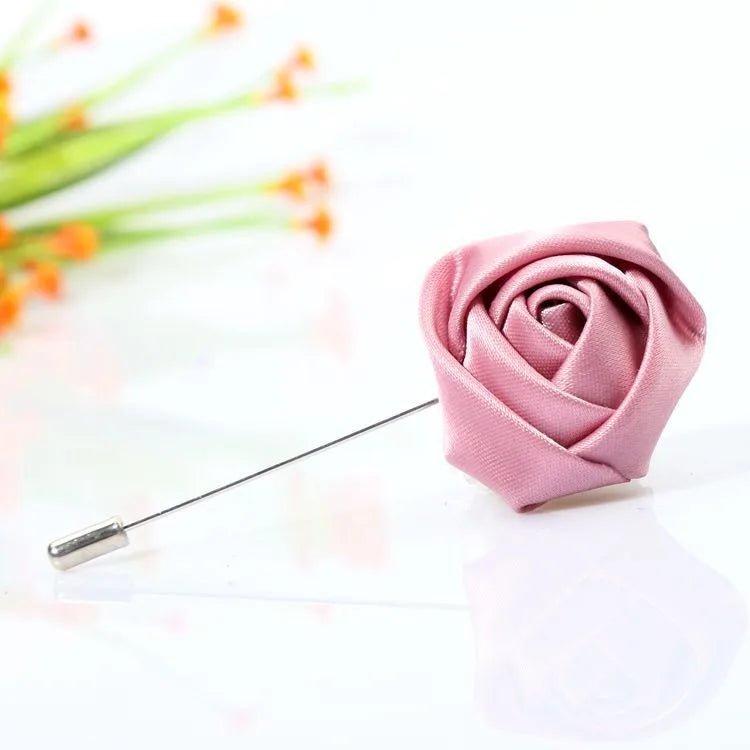 Men Boutonnieres for Wedding Groom Corsage Lapel Pins Ribbon Roses Flower Mensuit Buttonhole Brooch Marriage Accessories - Luzilly Bridal & Apparel