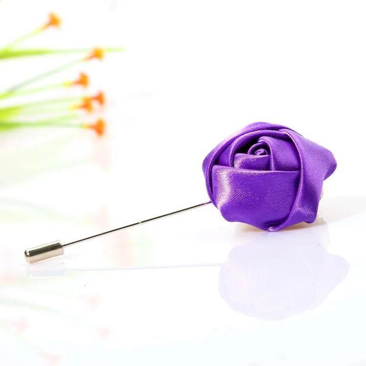Men Boutonnieres for Wedding Groom Corsage Lapel Pins Ribbon Roses Flower Mensuit Buttonhole Brooch Marriage Accessories - Luzilly Bridal & Apparel