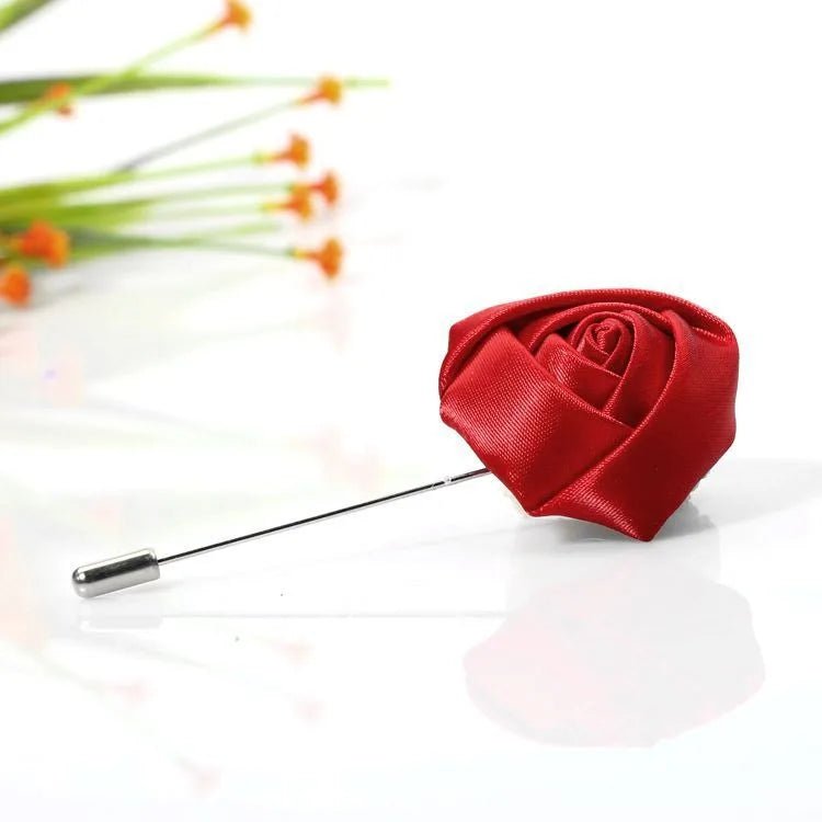 Men Boutonnieres for Wedding Groom Corsage Lapel Pins Ribbon Roses Flower Mensuit Buttonhole Brooch Marriage Accessories - Luzilly Bridal & Apparel