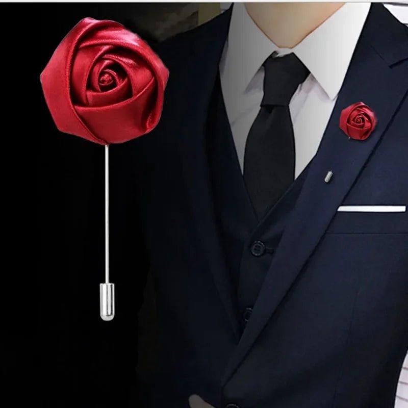 Men Boutonnieres for Wedding Groom Corsage Lapel Pins Ribbon Roses Flower Mensuit Buttonhole Brooch Marriage Accessories - Luzilly Bridal & Apparel