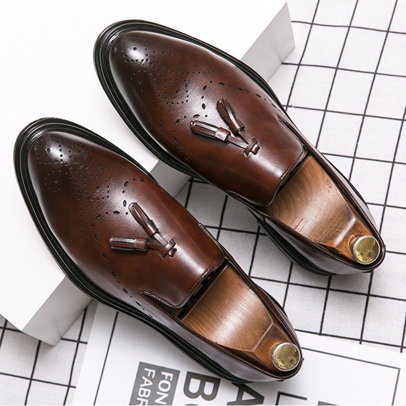Men Dress Shoes Genuine Leather Brogue Shoes Man Business Casual Leather Oxford Shoes Dance Party Wedding Formal Shoes Male - Luzilly Bridal & Apparel