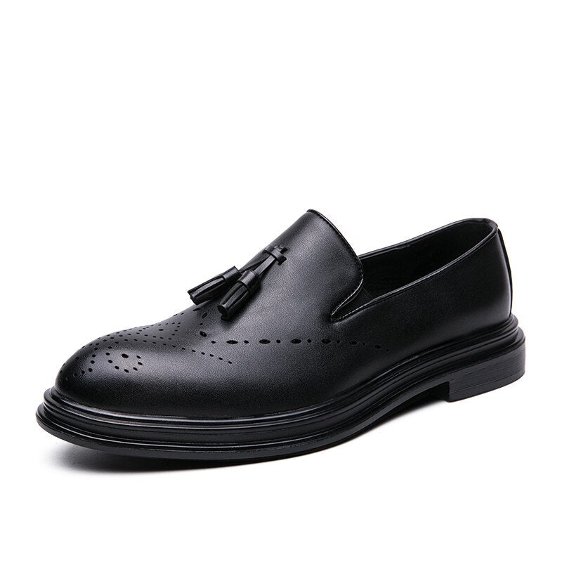 Men Dress Shoes Genuine Leather Brogue Shoes Man Business Casual Leather Oxford Shoes Dance Party Wedding Formal Shoes Male - Luzilly Bridal & Apparel