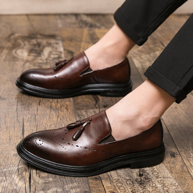 Men Dress Shoes Genuine Leather Brogue Shoes Man Business Casual Leather Oxford Shoes Dance Party Wedding Formal Shoes Male - Luzilly Bridal & Apparel