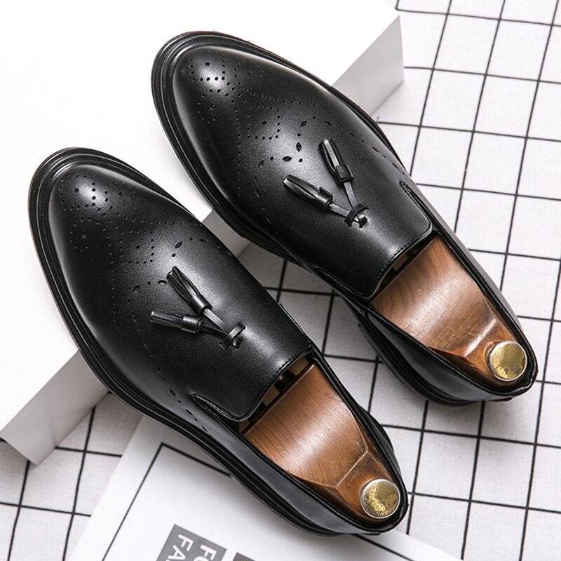 Men Dress Shoes Genuine Leather Brogue Shoes Man Business Casual Leather Oxford Shoes Dance Party Wedding Formal Shoes Male - Luzilly Bridal & Apparel