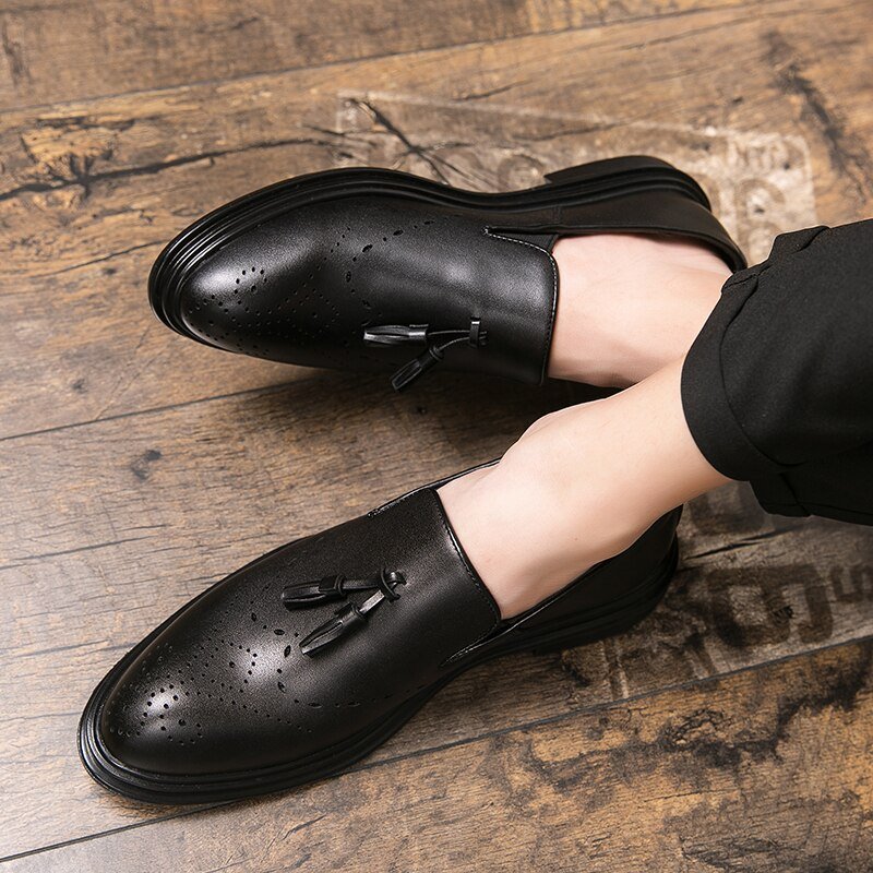 Men Dress Shoes Genuine Leather Brogue Shoes Man Business Casual Leather Oxford Shoes Dance Party Wedding Formal Shoes Male - Luzilly Bridal & Apparel