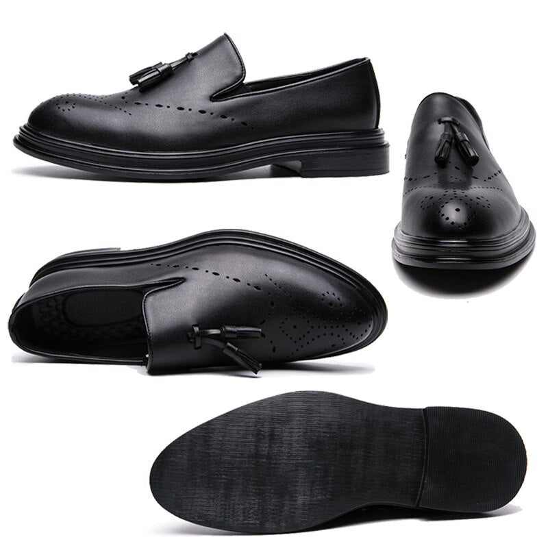 Men Dress Shoes Genuine Leather Brogue Shoes Man Business Casual Leather Oxford Shoes Dance Party Wedding Formal Shoes Male - Luzilly Bridal & Apparel