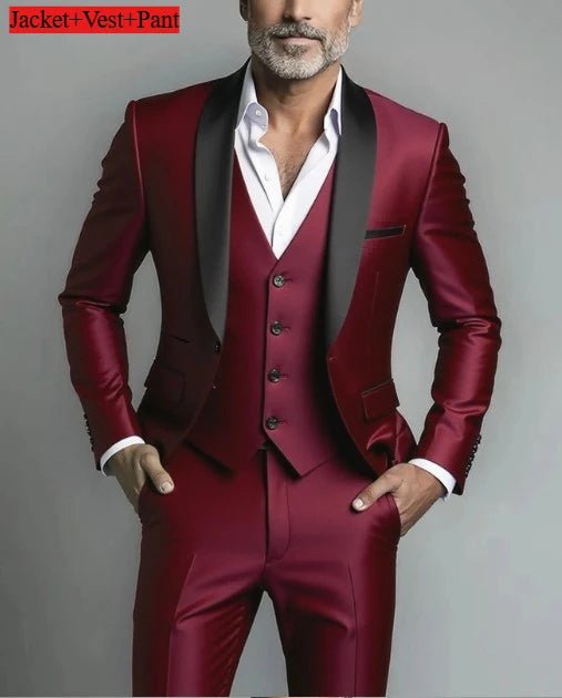 Men Formal Slim Fit Tuxedo Prom Suit Male Groom Wedding Blazers High Quality Groomsman Luxury Dress Business Banquet Party Suit - Luzilly Bridal & Apparel