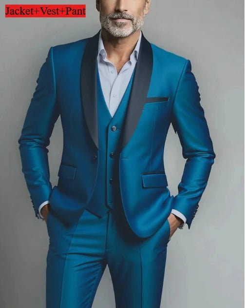 Men Formal Slim Fit Tuxedo Prom Suit Male Groom Wedding Blazers High Quality Groomsman Luxury Dress Business Banquet Party Suit - Luzilly Bridal & Apparel