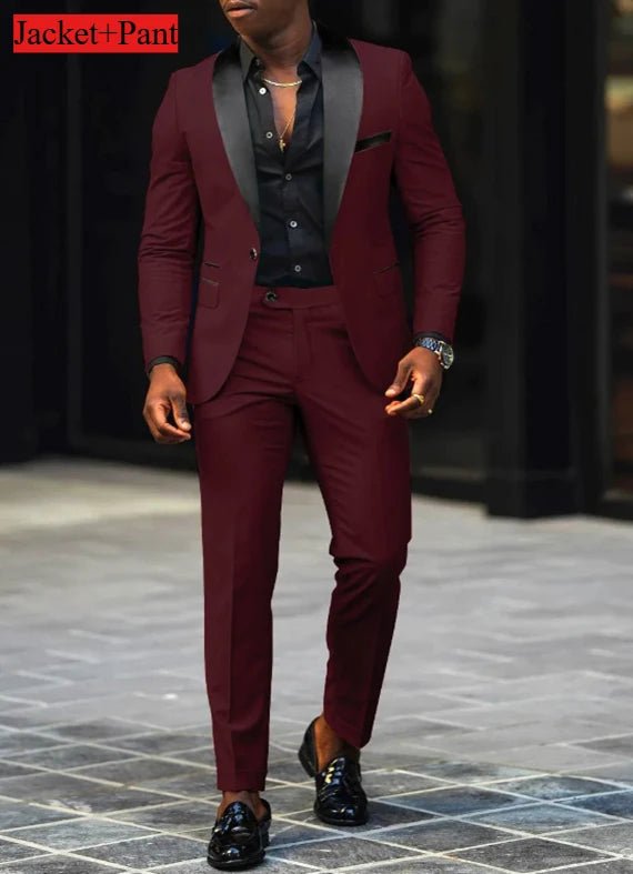 Men Formal Slim Fit Tuxedo Prom Suit Male Groom Wedding Blazers High Quality Groomsman Luxury Dress Business Banquet Party Suit - Luzilly Bridal & Apparel