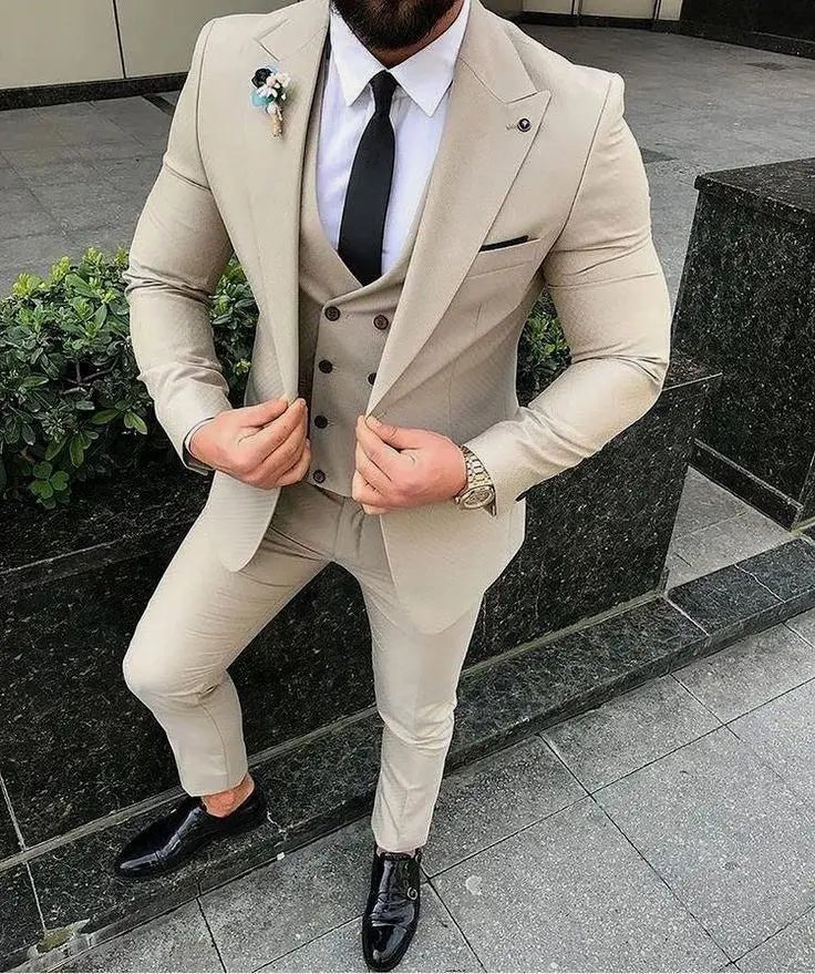 Men Suits Prom Tuxedo Slim Fit 3 Piece Groom Wedding Suits For Men Custom Blazer Terno Masuclino 3 Pieces (Jacket + Vest + Pant) - Luzilly Bridal & Apparel