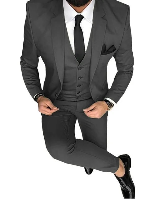 Men Suits Prom Tuxedo Slim Fit 3 Piece Groom Wedding Suits For Men Custom Blazer Terno Masuclino 3 Pieces (Jacket + Vest + Pant) - Luzilly Bridal & Apparel