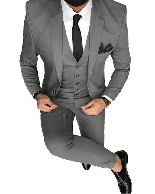 Men Suits Prom Tuxedo Slim Fit 3 Piece Groom Wedding Suits For Men Custom Blazer Terno Masuclino 3 Pieces (Jacket + Vest + Pant) - Luzilly Bridal & Apparel