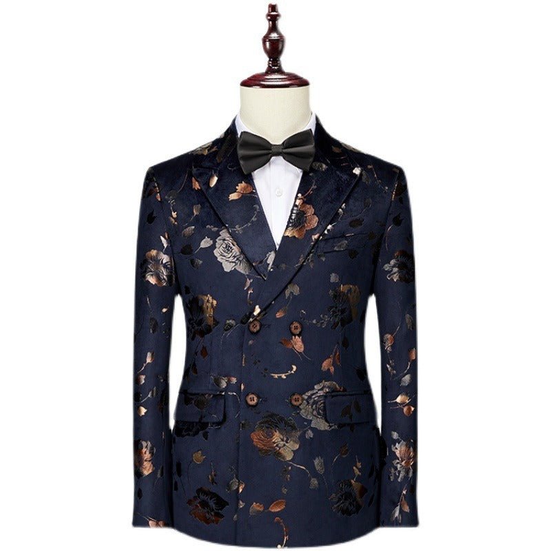 Men Wedding Dress Sets Presenter Dress Business Casual Blazers Korean Version Slim Wedding Suit Men's Printed 3 P Suits Sets - Luzilly Bridal & Apparel
