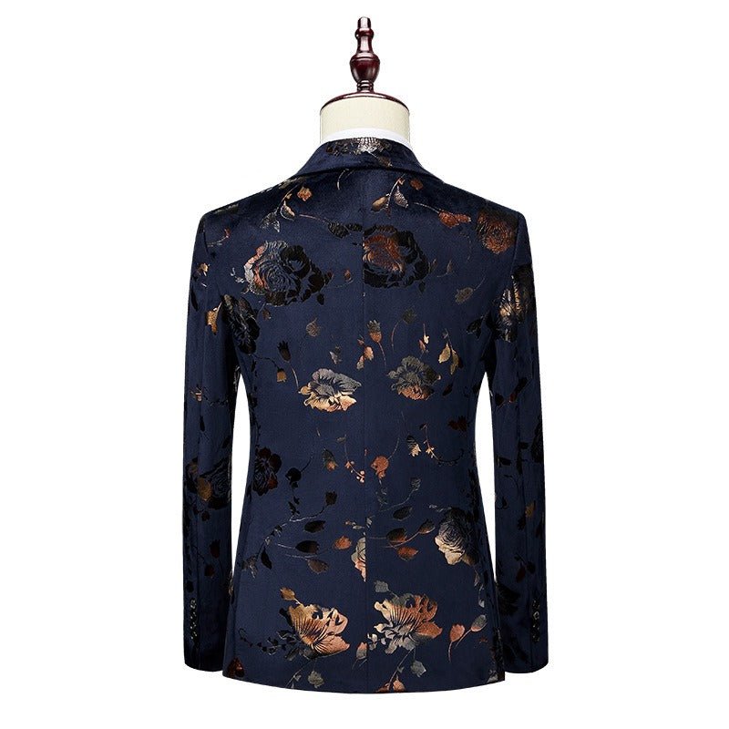 Men Wedding Dress Sets Presenter Dress Business Casual Blazers Korean Version Slim Wedding Suit Men's Printed 3 P Suits Sets - Luzilly Bridal & Apparel