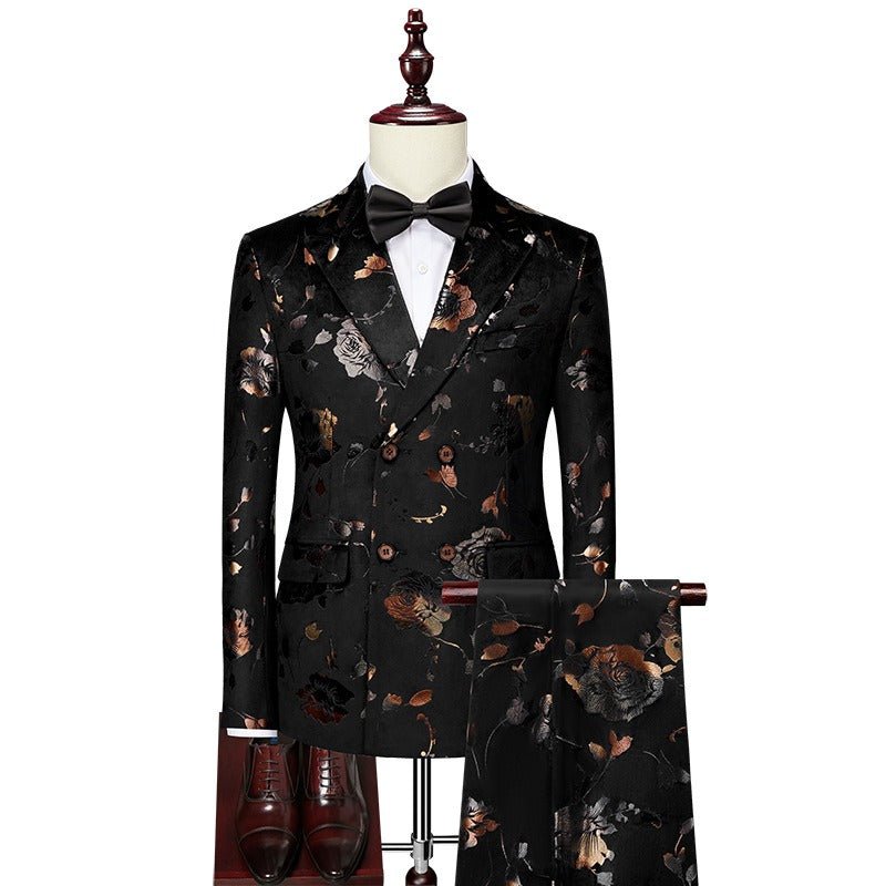 Men Wedding Dress Sets Presenter Dress Business Casual Blazers Korean Version Slim Wedding Suit Men's Printed 3 P Suits Sets - Luzilly Bridal & Apparel