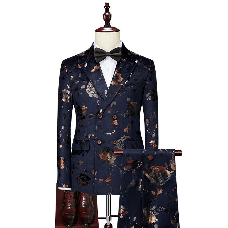 Men Wedding Dress Sets Presenter Dress Business Casual Blazers Korean Version Slim Wedding Suit Men's Printed 3 P Suits Sets - Luzilly Bridal & Apparel