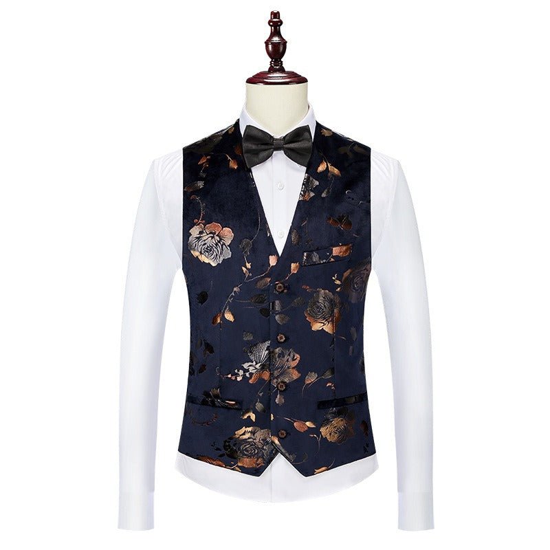 Men Wedding Dress Sets Presenter Dress Business Casual Blazers Korean Version Slim Wedding Suit Men's Printed 3 P Suits Sets - Luzilly Bridal & Apparel