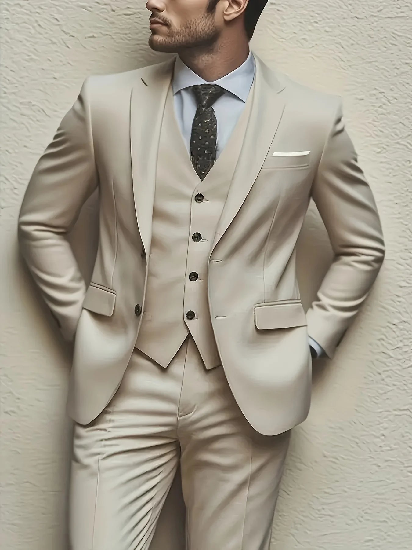 Men's 3pcs Suit Set, Jacket + Vest + Pants, Fashionable High-Quality, Suitable for Weddings, Parties and Formal Occasions - Luzilly Bridal & Apparel