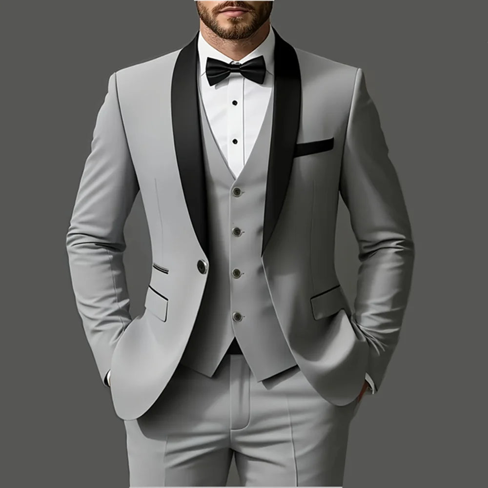 Men's 3pcs Suit Set, Jacket + Vest + Pants, Fashionable High-Quality, Suitable for Weddings, Parties and Formal Occasions - Luzilly Bridal & Apparel