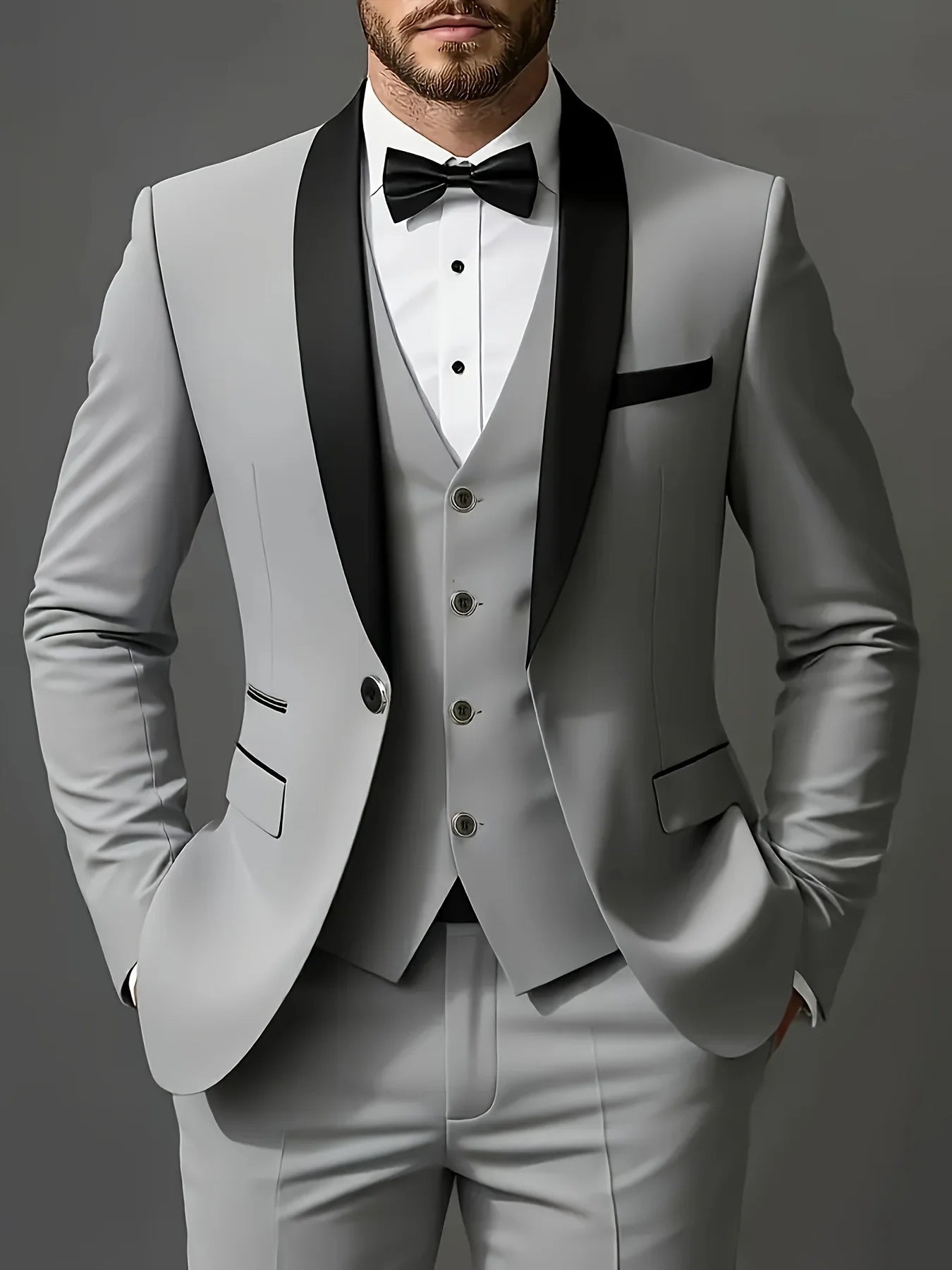 Men's 3pcs Suit Set, Jacket + Vest + Pants, Fashionable High-Quality, Suitable for Weddings, Parties and Formal Occasions - Luzilly Bridal & Apparel