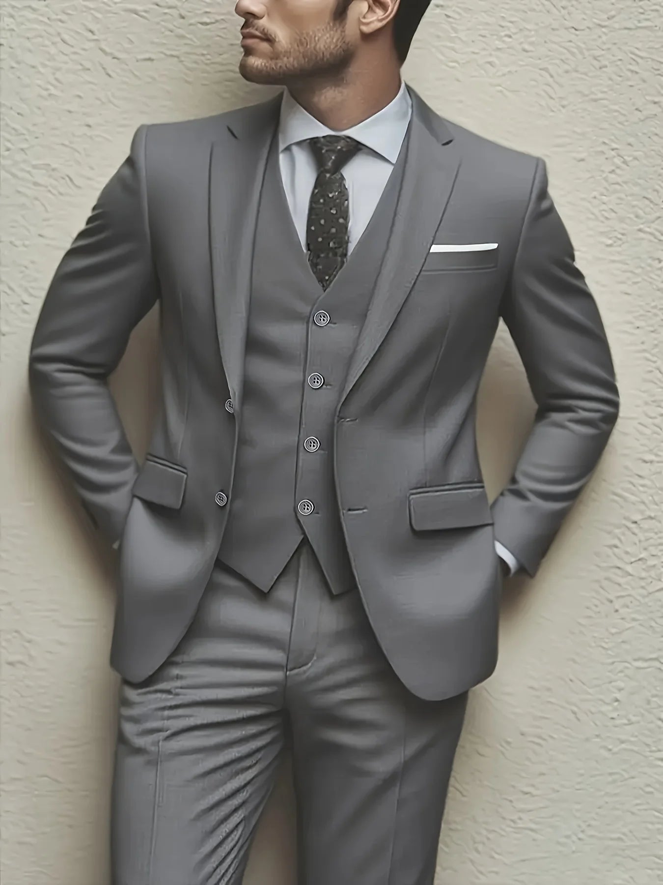 Men's 3pcs Suit Set, Jacket + Vest + Pants, Fashionable High-Quality, Suitable for Weddings, Parties and Formal Occasions - Luzilly Bridal & Apparel
