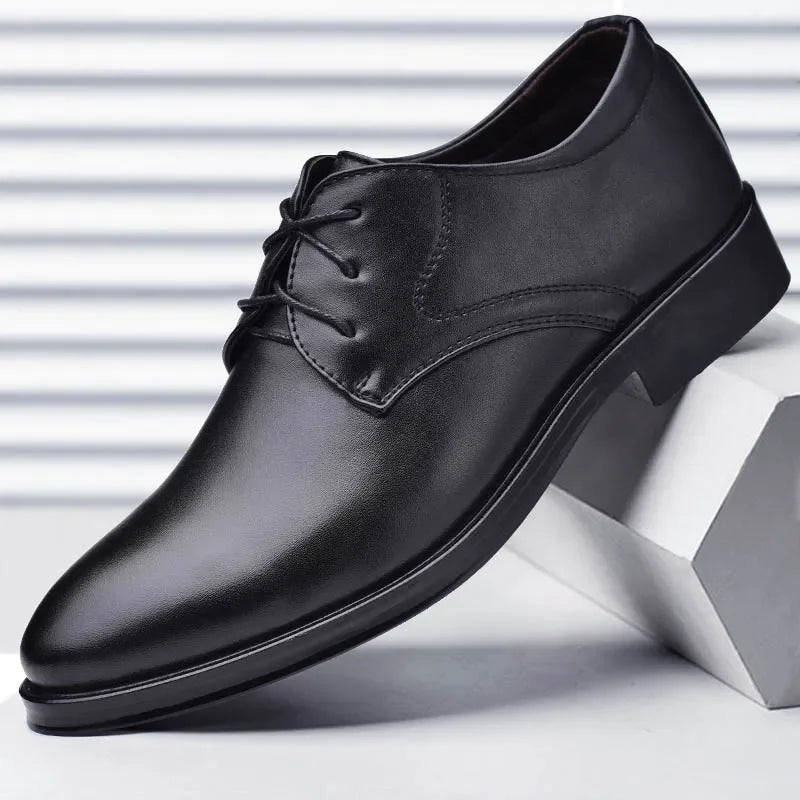 Men's Black Leather Oxford Dress Shoes - Luzilly Bridal & Apparel