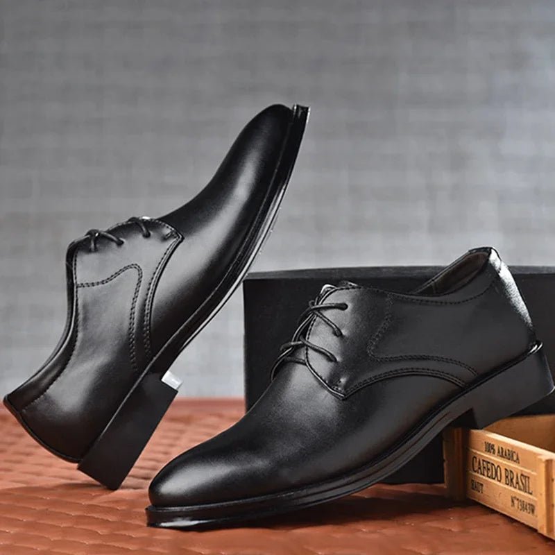 Men's Black Leather Oxford Dress Shoes - Luzilly Bridal & Apparel