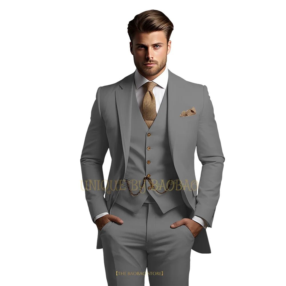 Men's Grey Three-Piece Wedding Suit - Luzilly Bridal & Apparel