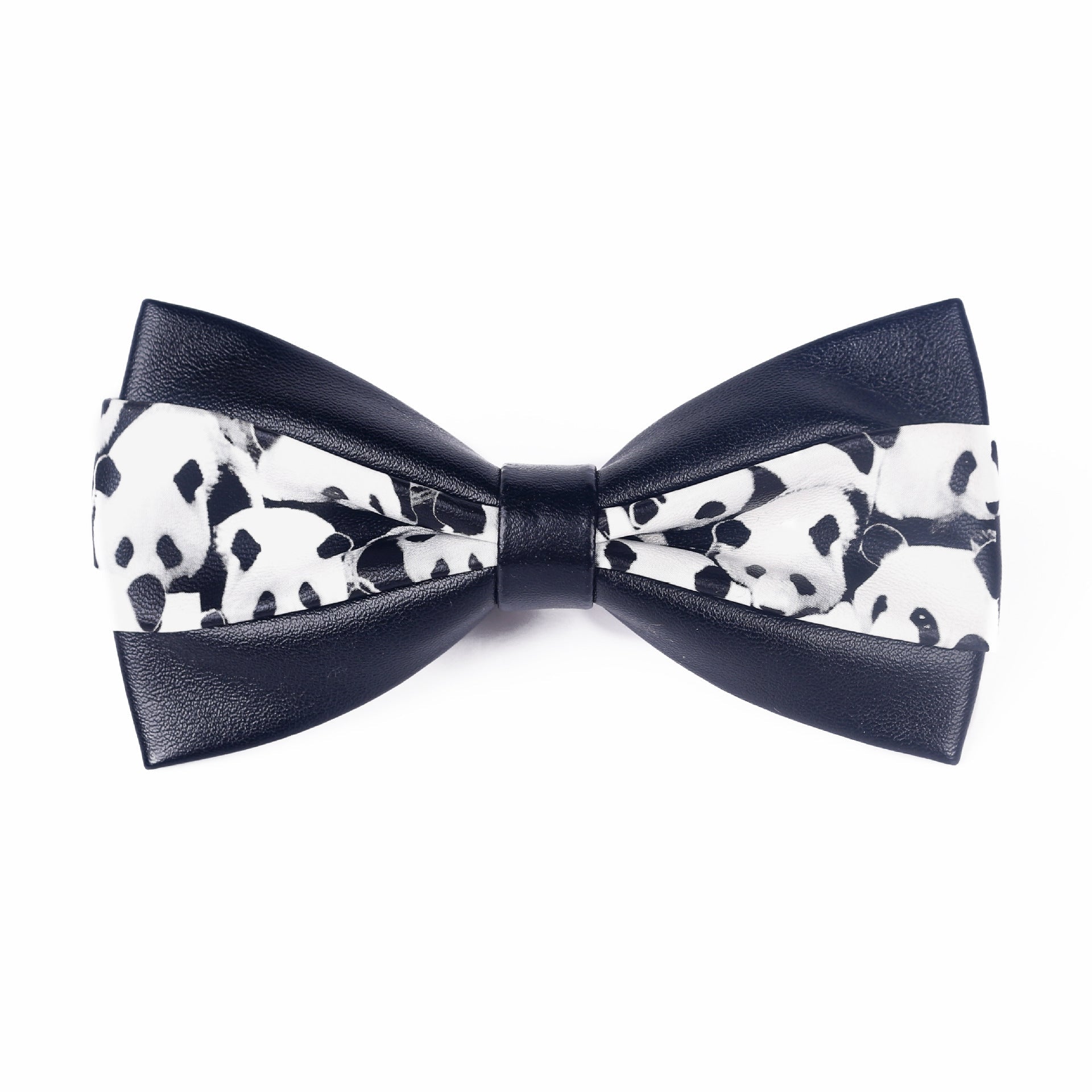 Men's Leather Bow Tie Colorblock PU Bow Tie Contrast Color Panda Animal Print Bow Tie Groom Bow Tie - Luzilly Bridal & Apparel