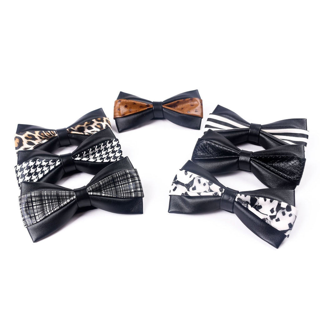Men's Leather Bow Tie Colorblock PU Bow Tie Contrast Color Panda Animal Print Bow Tie Groom Bow Tie - Luzilly Bridal & Apparel