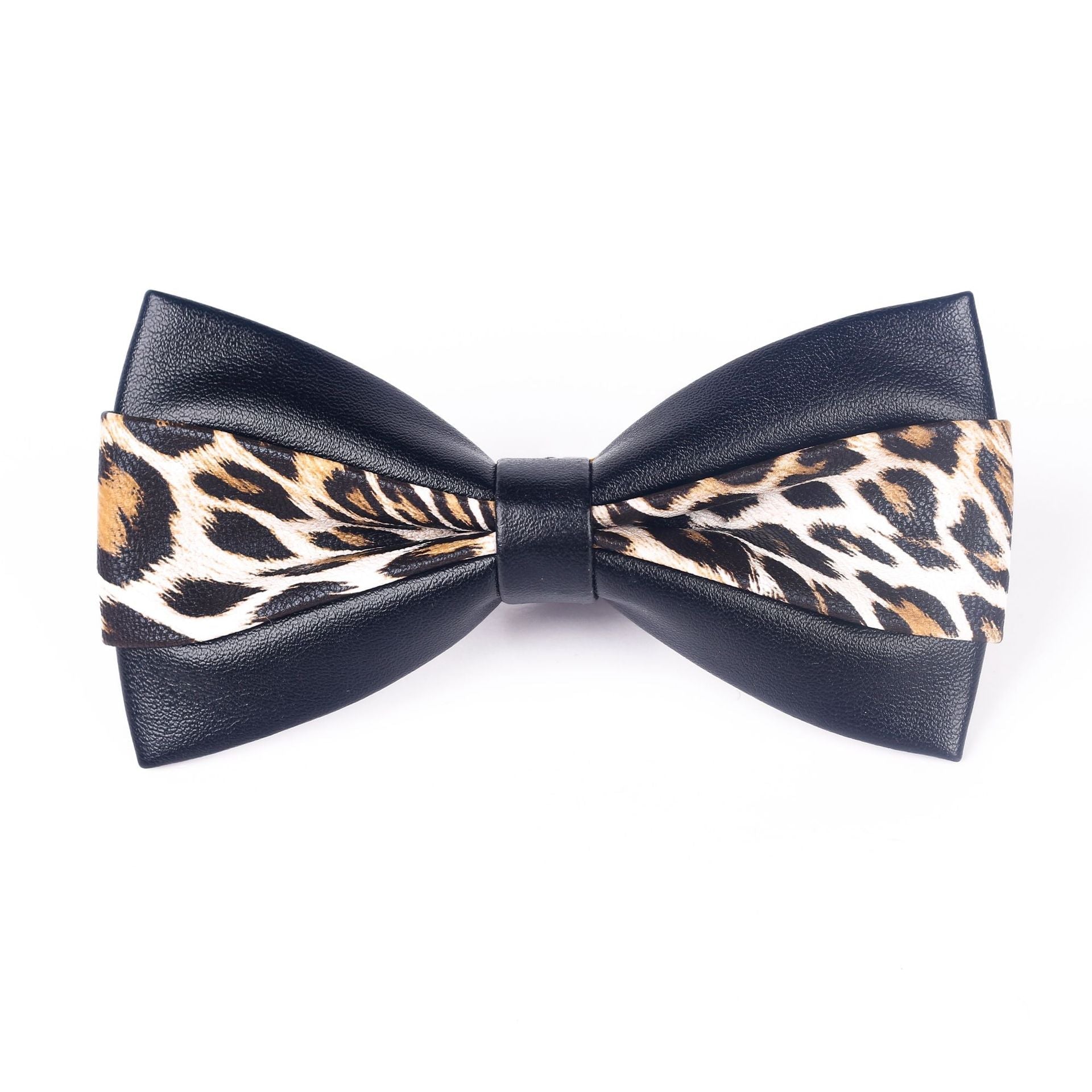 Men's Leather Bow Tie Colorblock PU Bow Tie Contrast Color Panda Animal Print Bow Tie Groom Bow Tie - Luzilly Bridal & Apparel