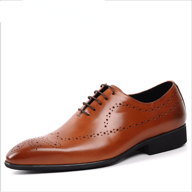 Men's Leather Brogue Dress Shoes - Vintage Style - Luzilly Bridal & Apparel