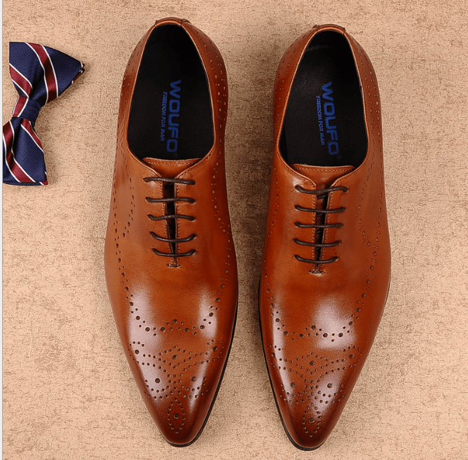 Men's Leather Brogue Dress Shoes - Vintage Style - Luzilly Bridal & Apparel