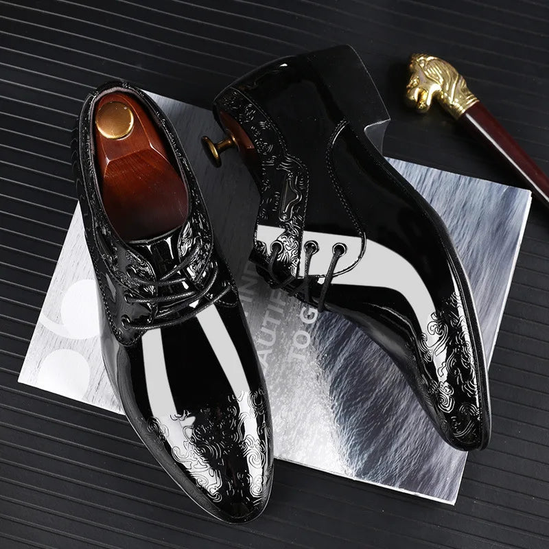 Men's Patent Leather Brogue Oxfords - Luzilly Bridal & Apparel