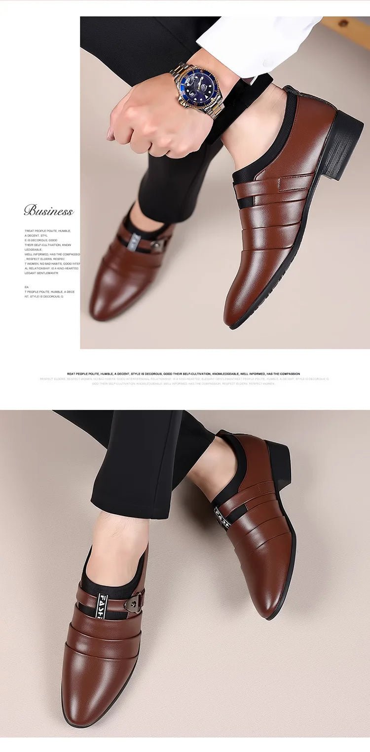 Men's Pointed-Toe Leather Dress Shoes - Luzilly Bridal & Apparel