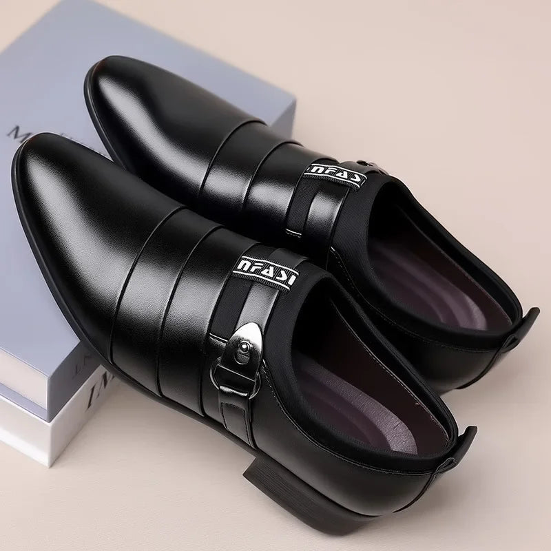 Men's Pointed-Toe Leather Dress Shoes - Luzilly Bridal & Apparel