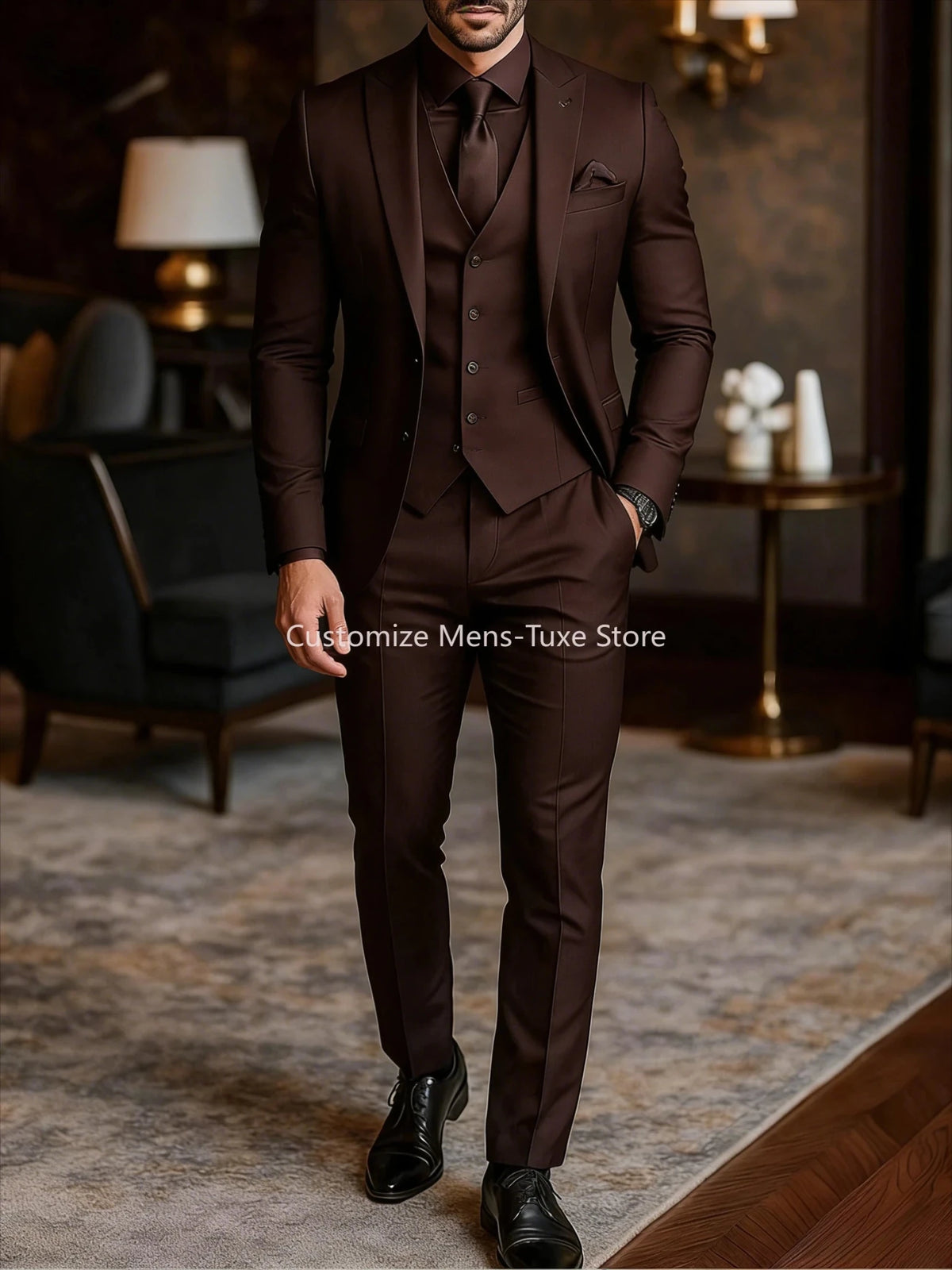 Men's Three-Piece Slim-Fit Wedding Tuxedo with Vest - Luzilly Bridal & Apparel