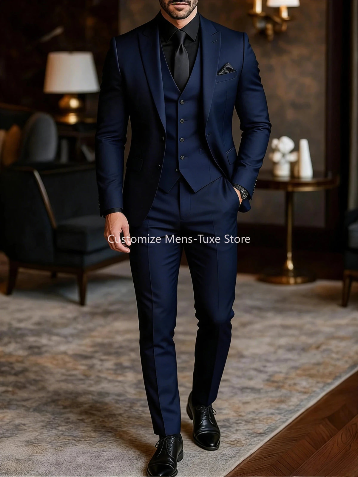 Men's Three-Piece Slim-Fit Wedding Tuxedo with Vest - Luzilly Bridal & Apparel