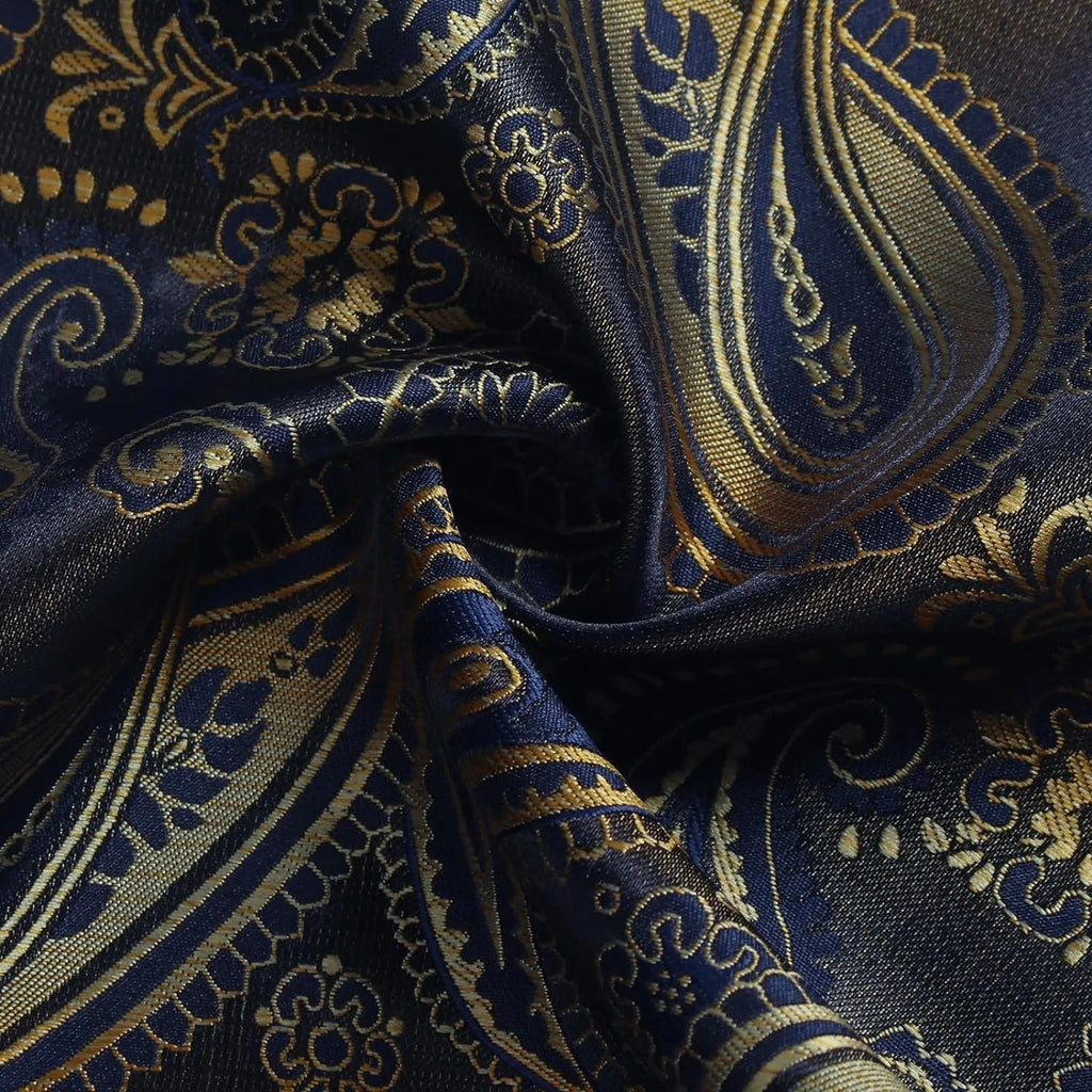 Mens Tie Set Silk Silver Paisley Floral Necktie and Pocket Square Cufflinks Tie Clip Classic Formal Ties for Men Wedding Party - Luzilly Bridal & Apparel