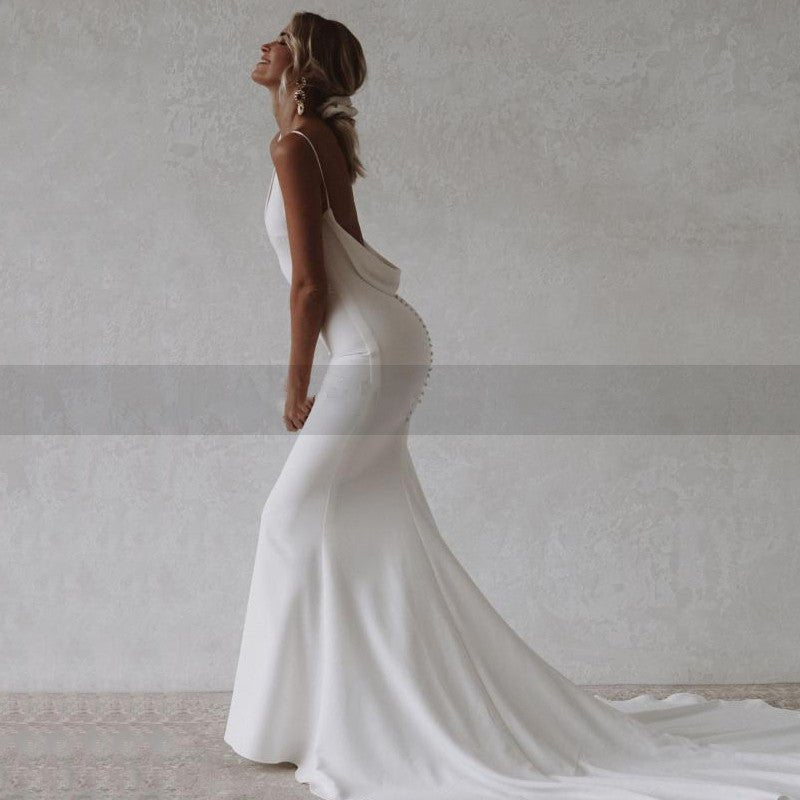 Mermaid Beach Wedding Deep V-Neck Back Dress - Luzilly Bridal & Apparel