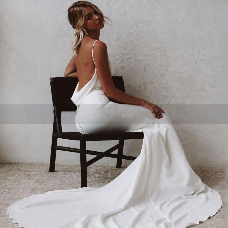 Mermaid Beach Wedding Deep V-Neck Back Dress - Luzilly Bridal & Apparel