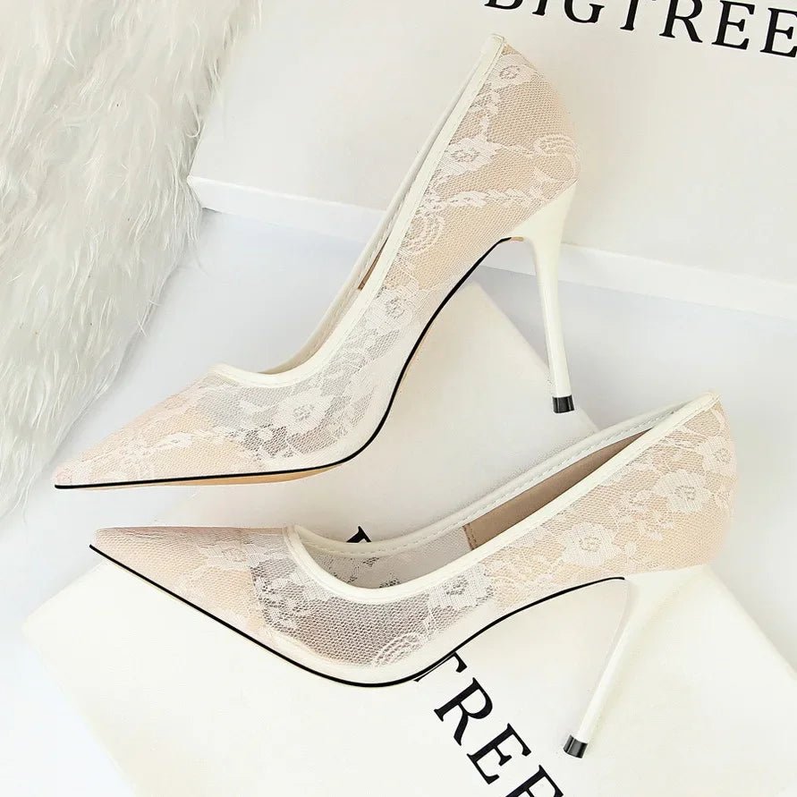 Mesh & Lace Pointed-Toe Bridal Stilettos - Luzilly Bridal & Apparel